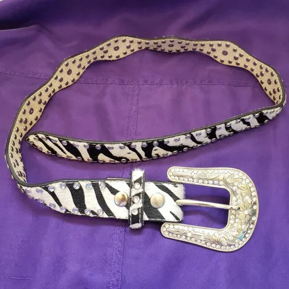 Accessories | Leather Cowhide Calf Hair Zebra Print Belt 